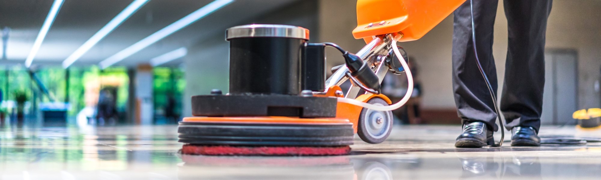 cleaning floor with machine